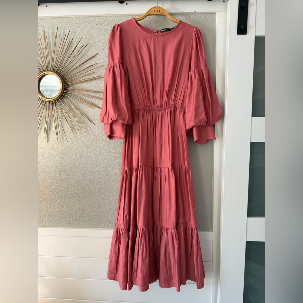Ina Dusty Rose Tiered Maxi Dress with Puff Sleeves